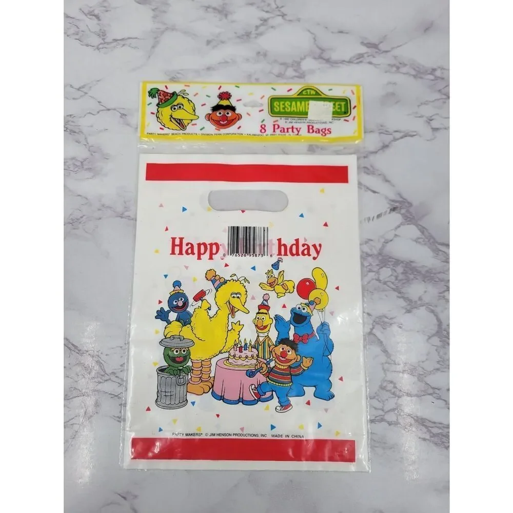 Sesame Street Happy Birthday Party Favor Treat Bags - White, Red, Yellow, Blue